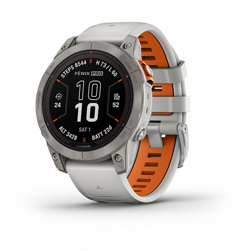 Умные часы Garmin FENIX 7X PRO Sapphire Solar 51 мм титановый серый с дымчато-серым оранжевым ремешком