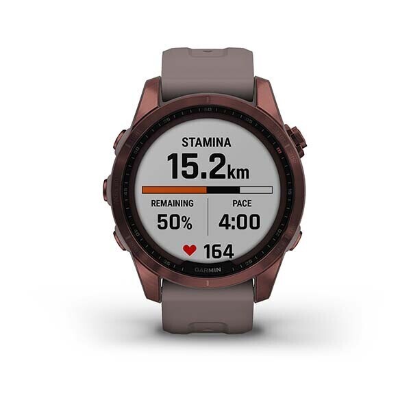 Умные часы Garmin Fenix 7S Sapphire Solar титановый темно-бронзовый с сланцево-серым силиконовым ремешком 42 мм