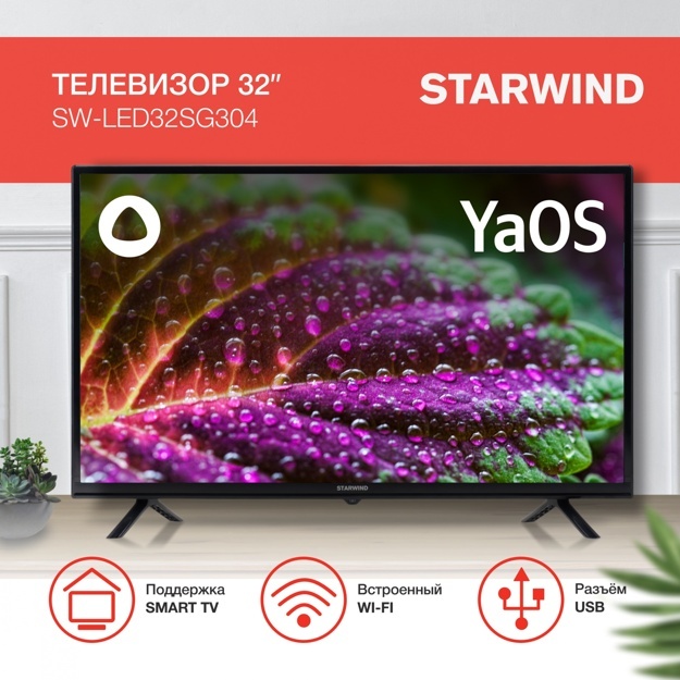 Телевизор LED Starwind 32" SW-LED32SG304: 32 дюйма, HD, Smart TV, DVB-T2