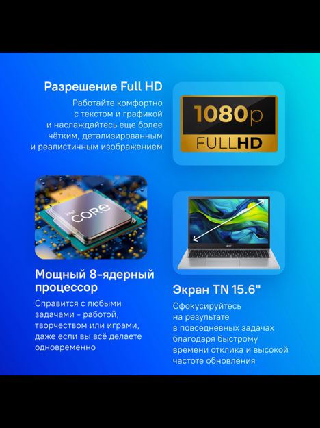 Ноутбук 15.6" Acer Aspire Go AG15-31P-37M3, Intel Core i3 N305, 16GB RAM, 512GB SSD, Intel UHD Graphics