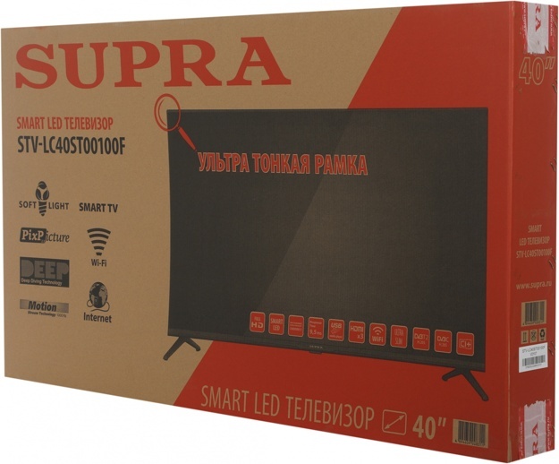 Телевизор LED Supra 40" STV-LC40ST00100F: 40 дюйма, Full HD, DVB-T2