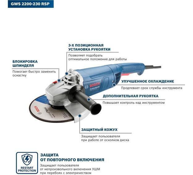 Углошлифовальная машина Bosch GWS 2200-230 RSP