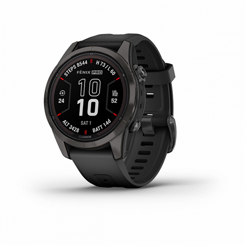 Умные часы Garmin FENIX 7S PRO Sapphire Solar Edition 42 мм титановый угольно-серый DLC с силиконовым ремешком