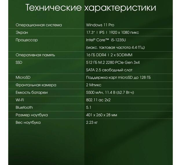 Ноутбук Digma Pro Fortis M 17.3" (i5-1235U, 16GB, 512GB SSD, IPS) серый