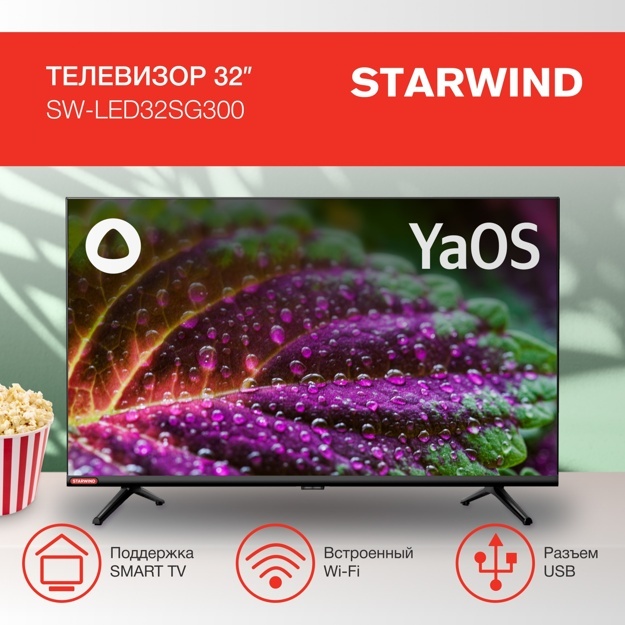 Телевизор LED Starwind 32" SW-LED32SG300: 32 дюйма, HD, DVB-T2