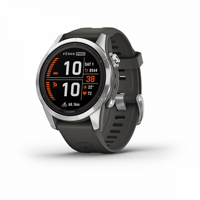 Умные часы Garmin FENIX 7S PRO Solar 42 мм серебристый с черным силиконовым ремешком