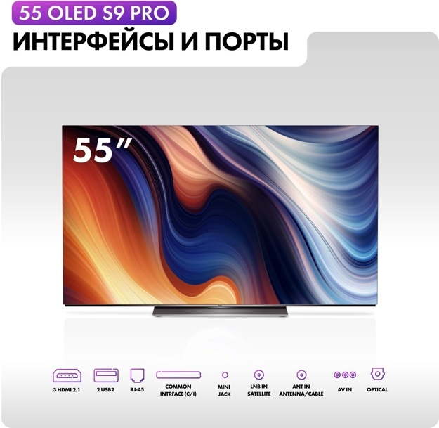 Телевизор OLED Haier 55" S9 PRO: 55 дюйма, 4K, OLED, 120Гц