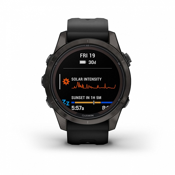 Умные часы Garmin FENIX 7S PRO Sapphire Solar Edition 42 мм титановый угольно-серый DLC с силиконовым ремешком