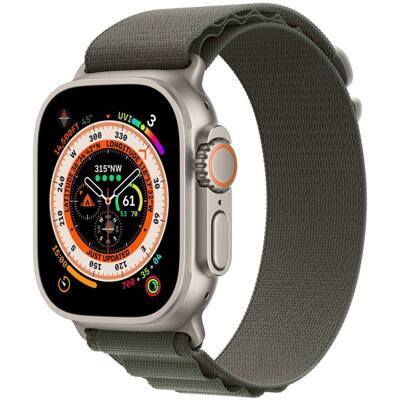 Apple Watch Ultra 49 мм Titanium с зеленым текстильным ремешком (M)