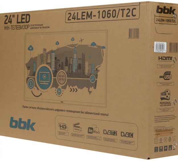 Телевизор BBK 24" 24LEM-1060/T2C: 24 дюйма, HD, 60Гц