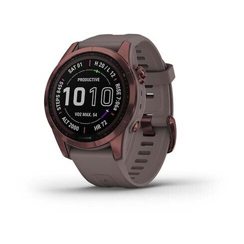 Умные часы Garmin Fenix 7S Sapphire Solar титановый темно-бронзовый с сланцево-серым силиконовым ремешком 42 мм