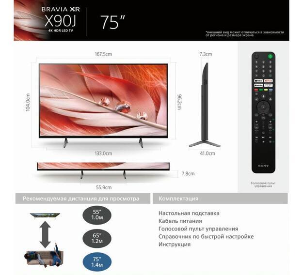 Телевизор LED Sony 75" XR-75X90J: 75 дюйма, 4K, Smart TV