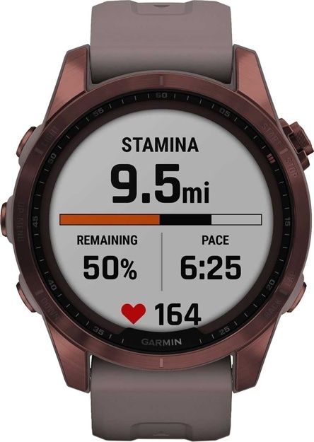 Умные часы Garmin Fenix 7S Sapphire Solar титановый темно-бронзовый с сланцево-серым силиконовым ремешком 42 мм