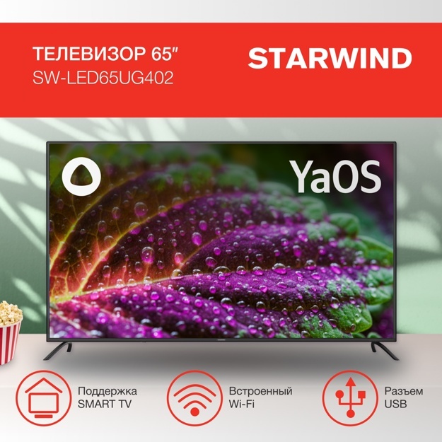 Телевизор LED Starwind 65" SW-LED65UG402: 65 дюйма, 4K, Smart TV, DVB-T2