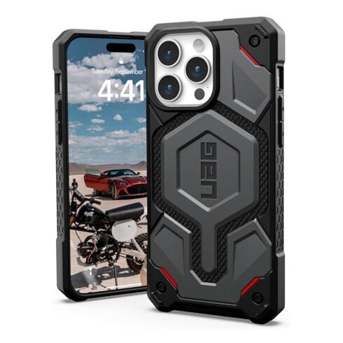 Чехол UAG Monarch Pro для iPhone 15 Pro Max MagSafe Charging Kevlar Silver