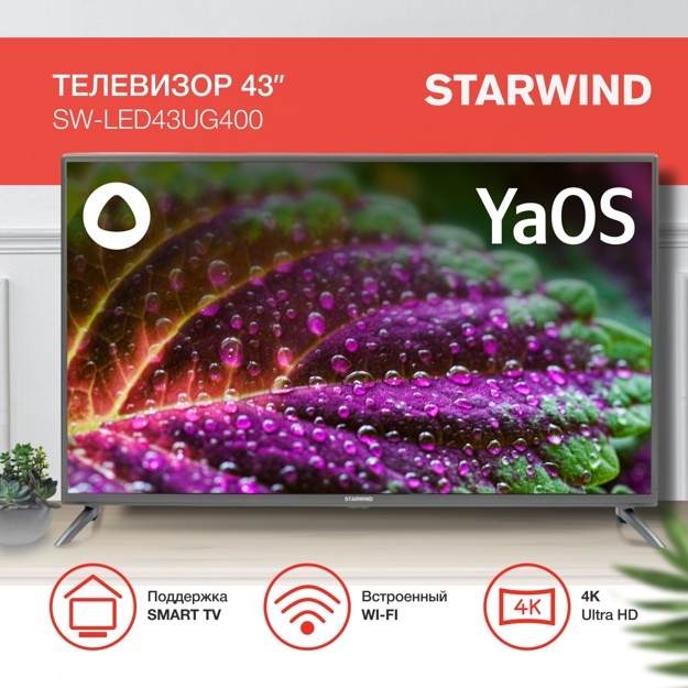 Телевизор LED Starwind 43" SW-LED43UG400: 43 дюйма, 4K, Smart TV, DVB-T2