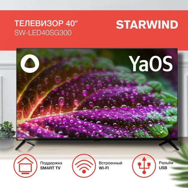 Телевизор LED Starwind 40" SW-LED40SG300: 40 дюйма, Full HD, DVB-T2